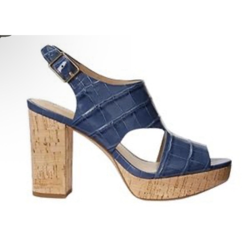 Lauren Ralph Lauren Feona blue Embossed Platform Sandals Buff Size 6‎